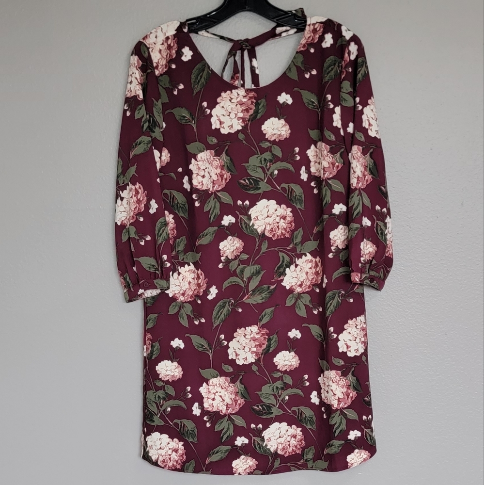 Loft Floral Quarter Sleeve Shirt Mini Dress/  XXS(P).
